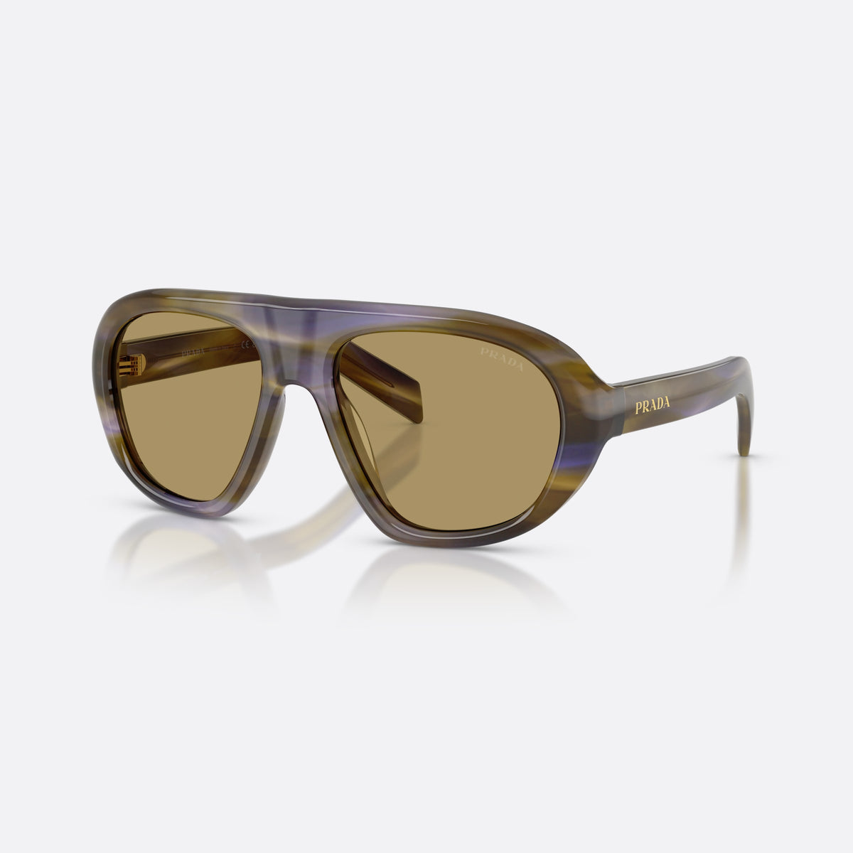 Prada PR C05S 23G70G sunglasses, brown irregular frame for women, plain double bridge, brand logo on temple, full-rim frame