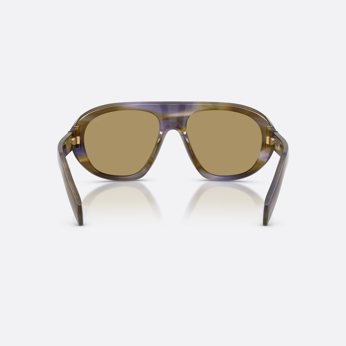 Prada PR C05S 23G70G sunglasses, brown irregular frame for women, plain double bridge, brand logo on temple, full-rim frame, back view
