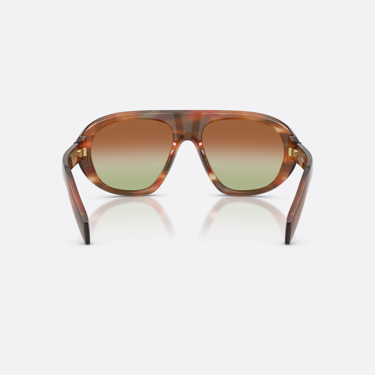 Prada PR C05S 24G70T sunglasses, brown irregular frame for women, plain double bridge, brand logo on lens, back view