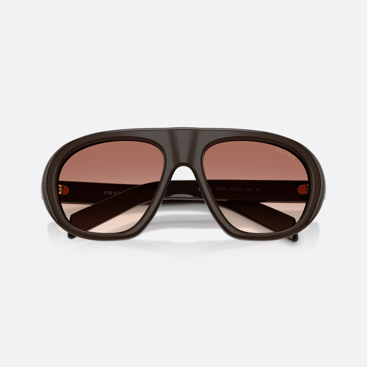 Ochelari de soare Prada PR C05S 27I70X, neregulat maro, pentru femei, punte integrată simplă, literele brandului pe brațe, cu brațele pliate