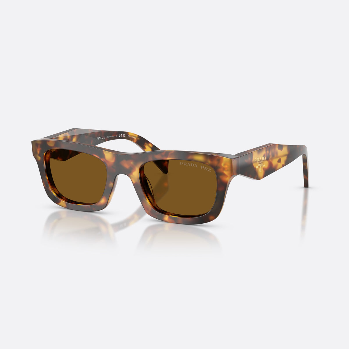 Ochelari de soare Prada PR C06S 14L10U, pillow havana, pentru femei, punte simplă cu arc larg, literele brandului pe brațe