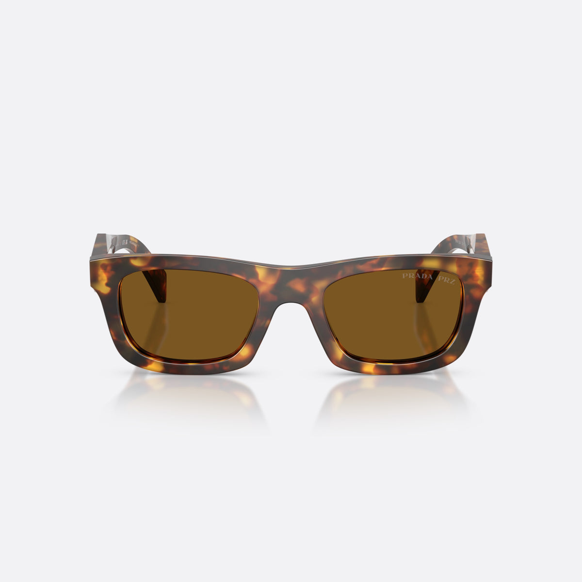 Ochelari de soare Prada PR C06S 14L10U, pillow havana, pentru femei, punte simplă cu arc larg, literele brandului pe brațe, vedere din față