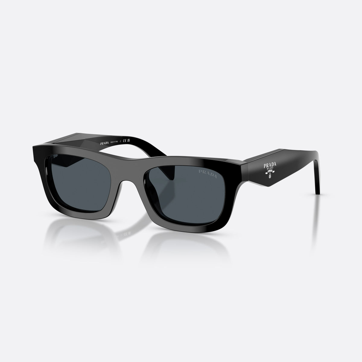 Ochelari de soare Prada PR C06S 16K70B, pillow negru, pentru femei, punte simplă, literele brandului pe brațe, ramă completă