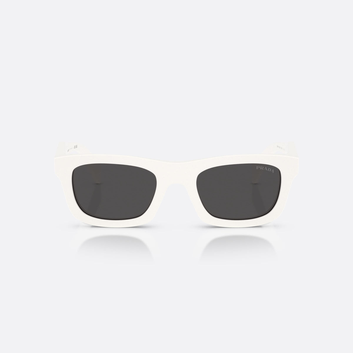 Prada PR C06S 17K08Z sunglasses, white pillow frame for women, plain bridge, integrated into frame, wide tapered temples, front view