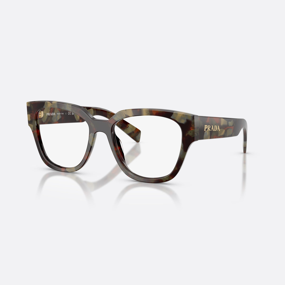 Rame ochelari de vedere Prada PR C06V 22F1O1, ovali havana, pentru femei, punte integrată simplă, literele brandului pe brațe