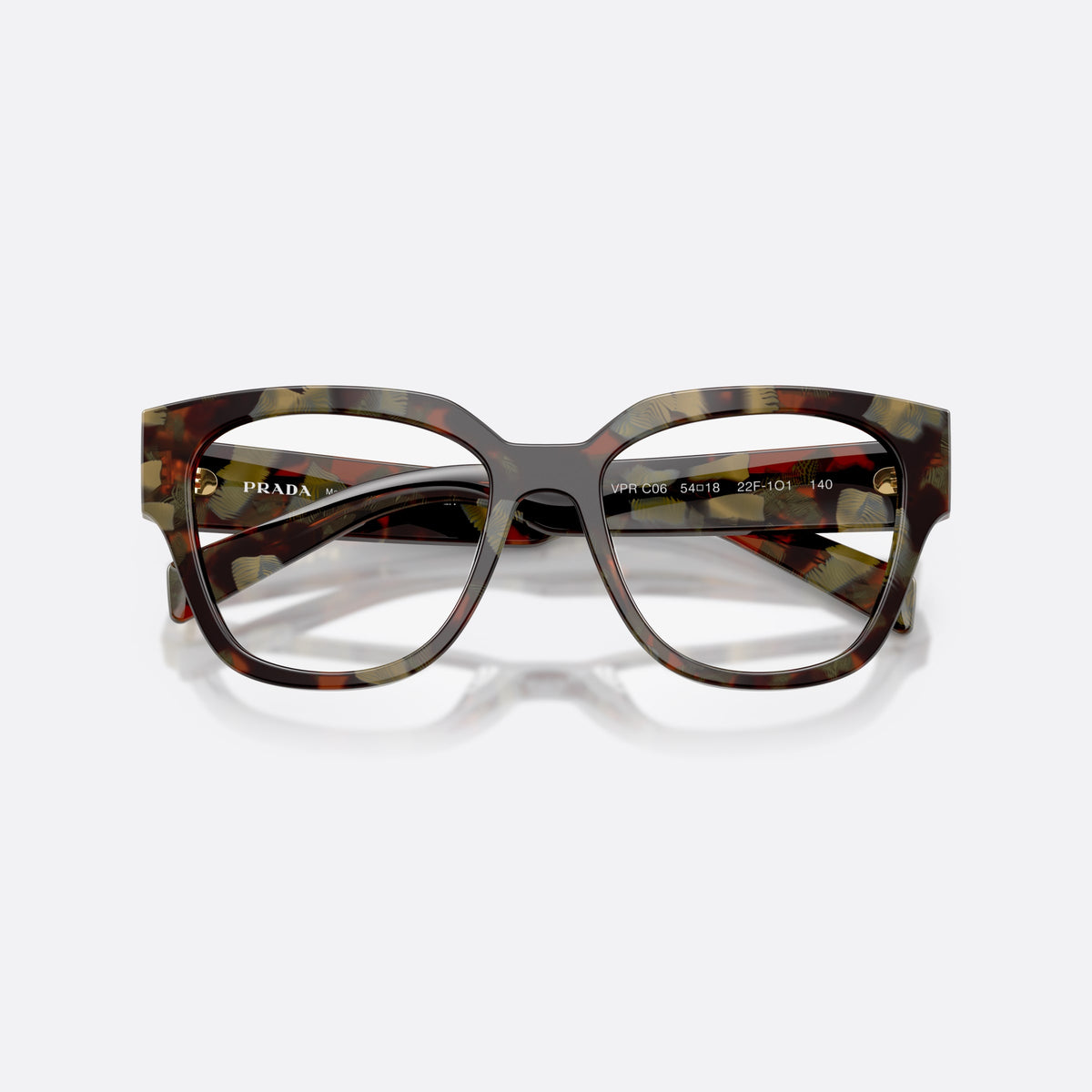 Rame ochelari de vedere Prada PR C06V 22F1O1, ovali havana, pentru femei, punte integrată simplă, literele brandului pe brațe, cu brațele pliate