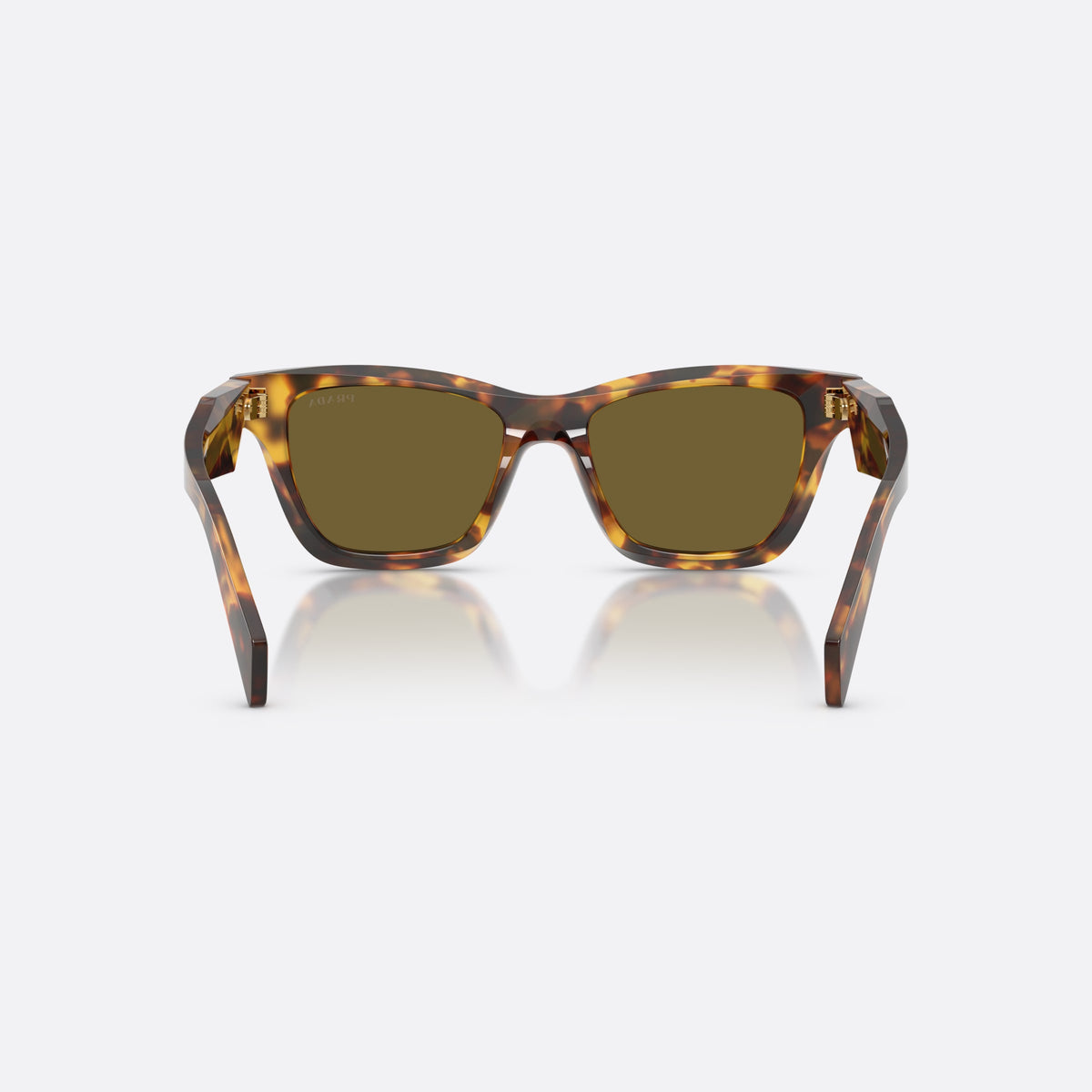 Prada PR C07S 14L09Z sunglasses, havana butterfly frame for women, plain bridge with wide arch, brand lettering on temples, back view