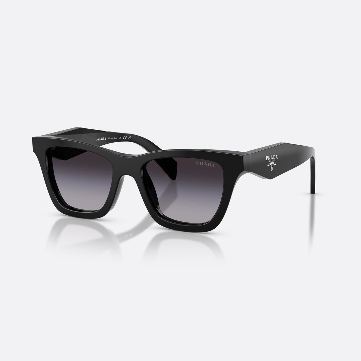 Ochelari de soare Prada PR C07S 16K90A, fluture negru, pentru femei, punte simplă, logo-ul brandului pe brațe, brațe late, conice
