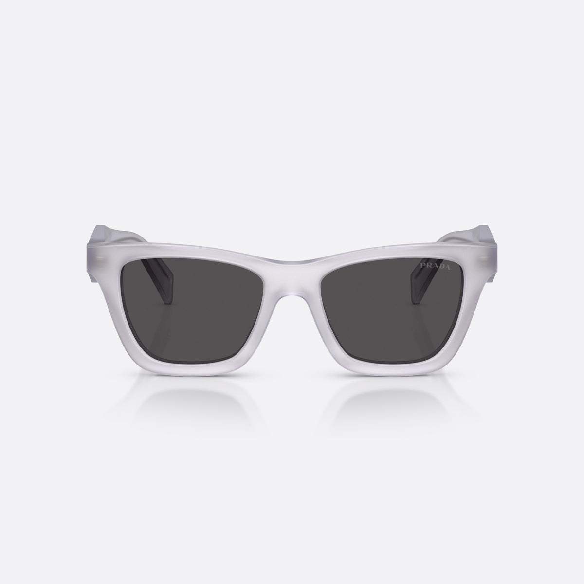 Prada PR C07S 22G08Z sunglasses, clear butterfly frame for women, plain bridge, brand lettering on the temples, full-rim frame, front view