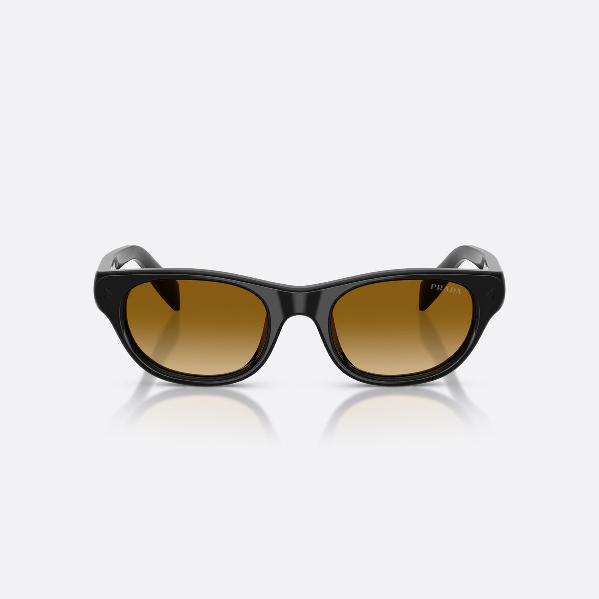 Prada PR C08S 16K10X sunglasses, black cat eye frame for women, plain integrated bridge, brand lettering on temples, front view