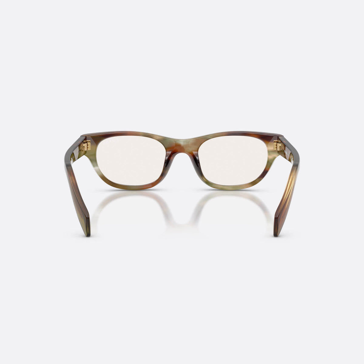 Prada PR C08S 27J20X sunglasses, brown cat eye frame for women, plain bridge, brand lettering on temples, full-rim frame, back view