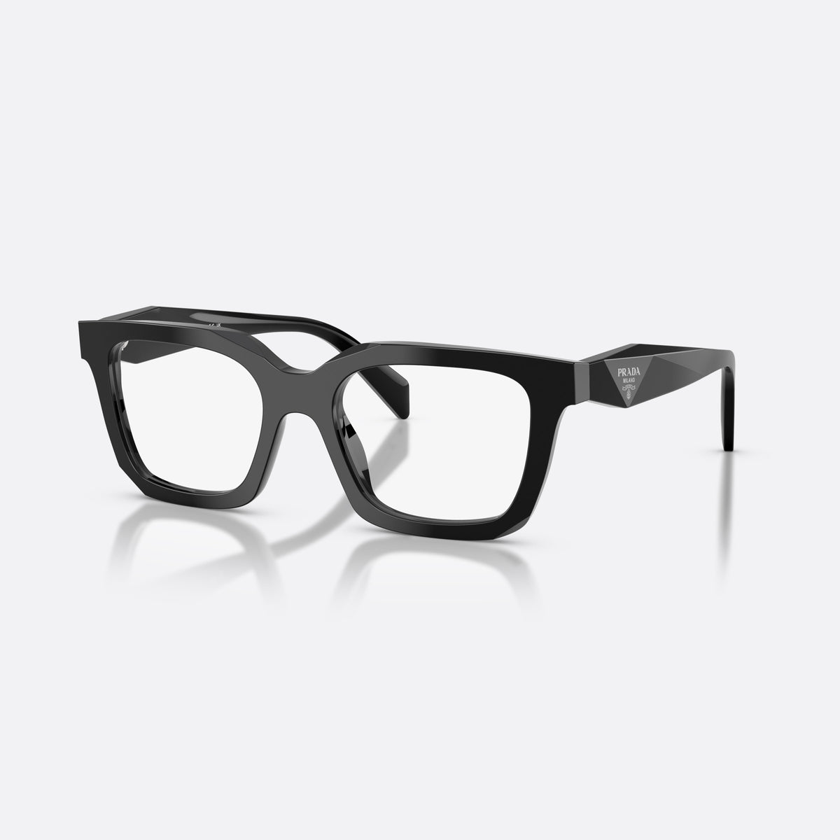 Rame ochelari de vedere Prada PR C08V 16K1O1, neregulat negru, pentru femei, punte dublă simplă, placă cu logoul brandului pe braț