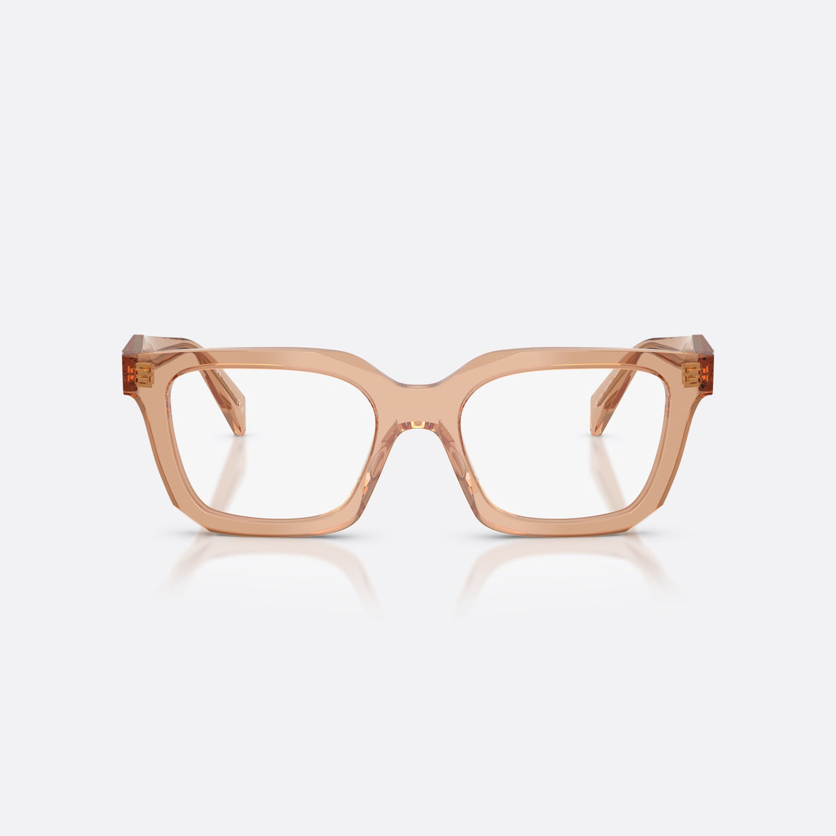 Prada PR C08V 20H1O1 eyeglasses, brown irregular frame for women, keyhole bridge, brand logo on temples, full-rim frame, front view