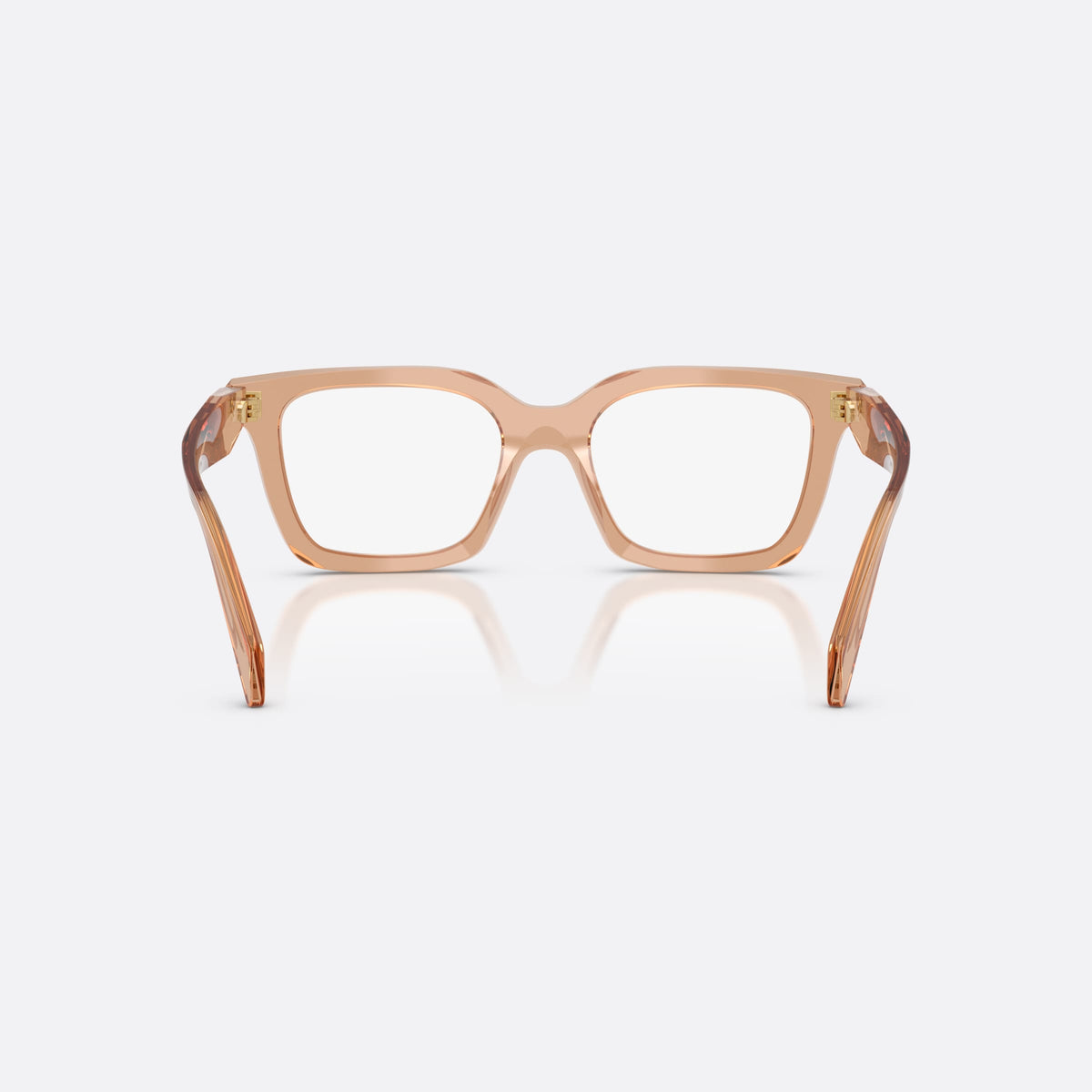 Prada PR C08V 20H1O1 eyeglasses, brown irregular frame for women, keyhole bridge, brand logo on temples, full-rim frame, back view