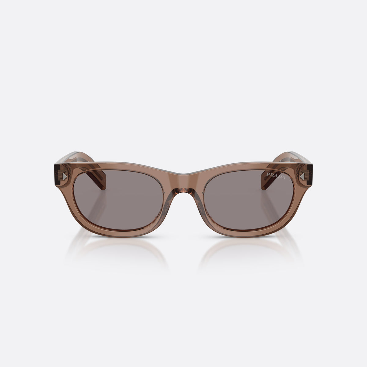 Ochelari de soare Prada PR C09S 28I03D, cat eye maro, pentru bărbați, punte integrată simplă, literele brandului pe brațe, vedere din față