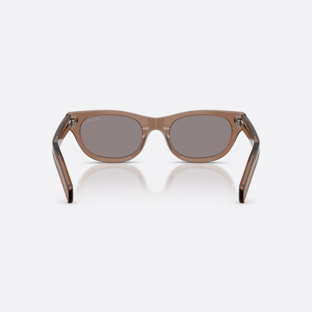 Ochelari de soare Prada PR C09S 28I03D, cat eye maro, pentru bărbați, punte integrată simplă, literele brandului pe brațe, vedere din spate
