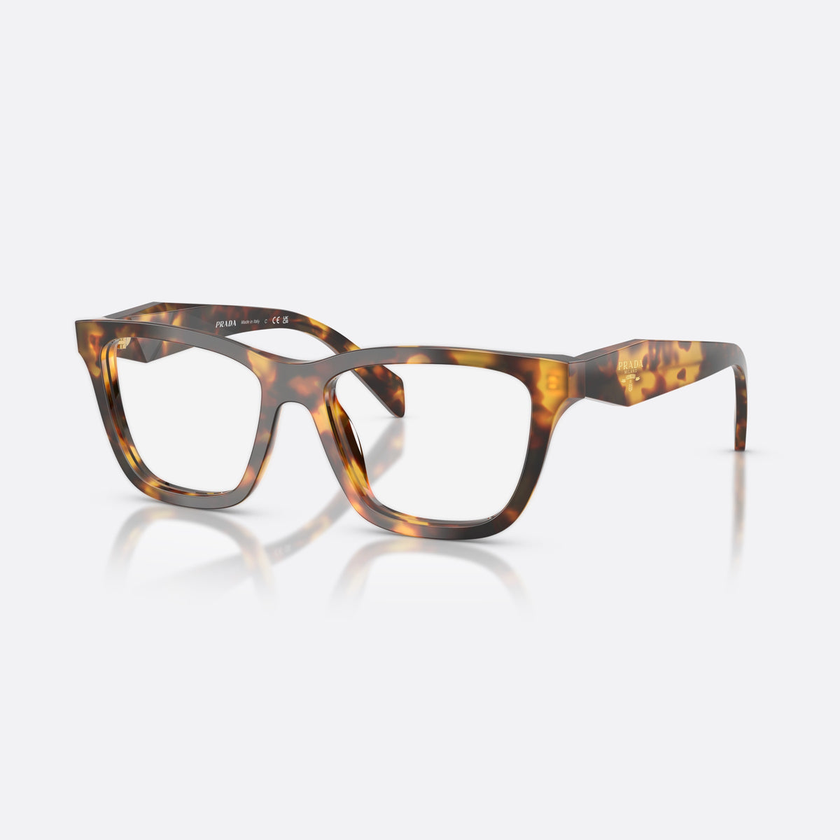 Prada PR C10V 14L1O1 eyeglasses, havana butterfly frame for women, plain bridge, integrated into frame, full-rim frame