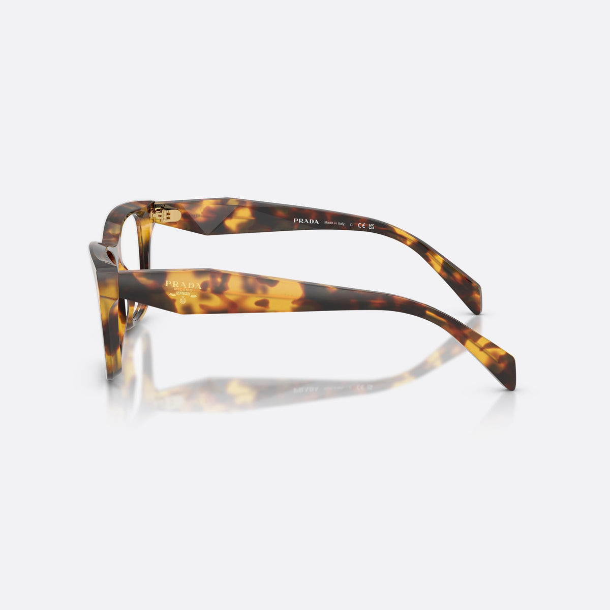 Prada PR C10V 14L1O1 eyeglasses, havana butterfly frame for women, plain bridge, integrated into frame, full-rim frame, side view