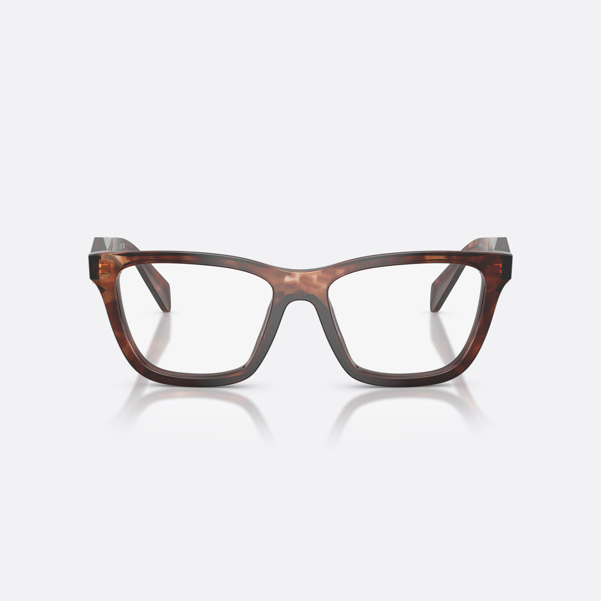 Rame ochelari de vedere Prada PR C10V 14P1O1, fluture havana, pentru femei, punte simplă din acetat, literele brandului pe brațe, vedere din față