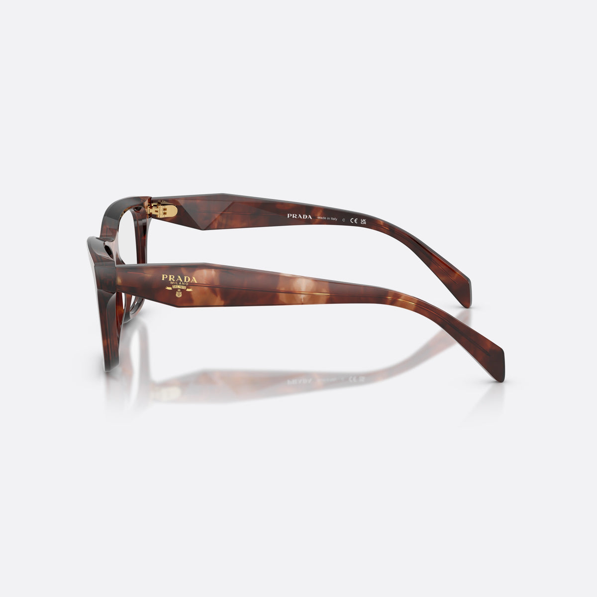 Rame ochelari de vedere Prada PR C10V 14P1O1, fluture havana, pentru femei, punte simplă din acetat, literele brandului pe brațe, vedere laterală