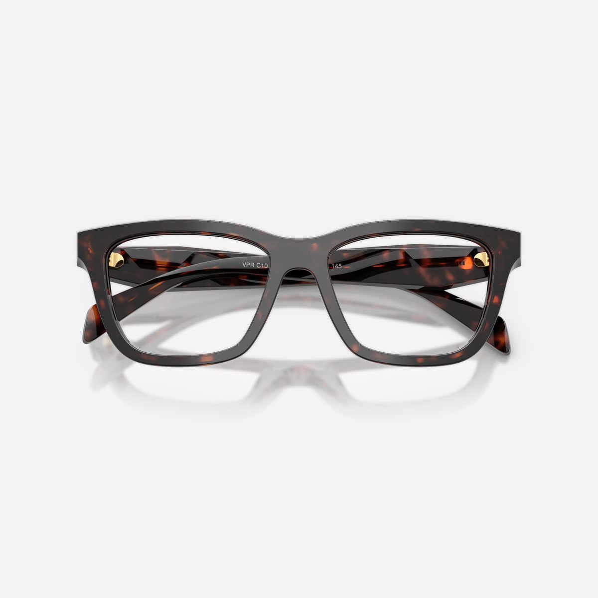 Rame ochelari de vedere Prada PR C10V 17N1O1, fluture havana, pentru femei, punte simplă cu dublă arcuire, literele brandului pe brațe, cu brațele pliate