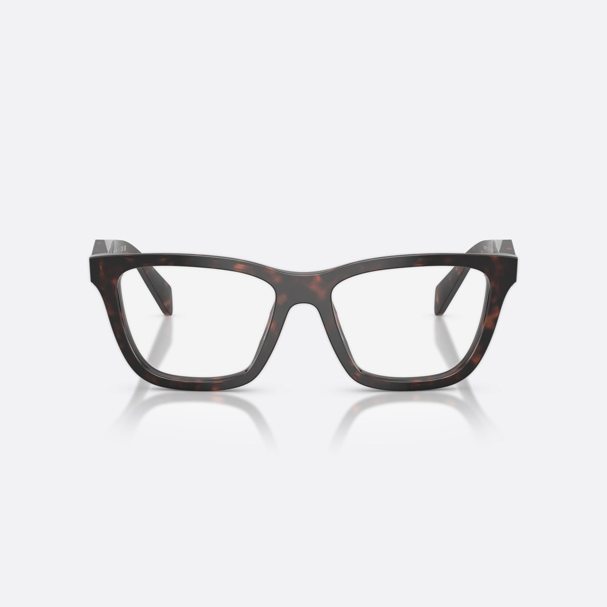 Prada PR C10V 17N1O1 eyeglasses, havana butterfly frame for women, plain bridge, integrated into front, brand logo on temple, front view
