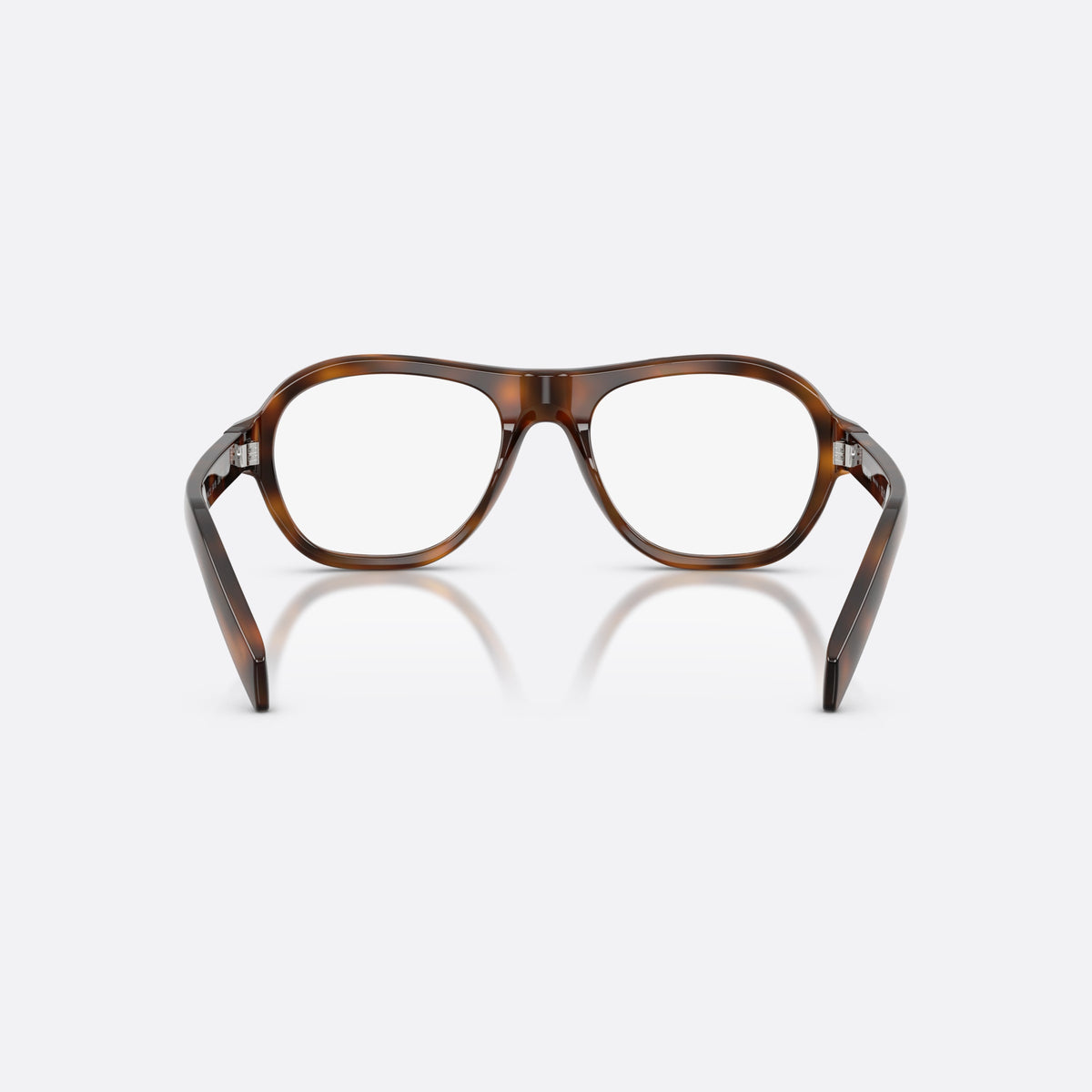 Prada PR C12V 20D1O1 eyeglasses, havana pillow frame for women, keyhole bridge, brand lettering on temple, full-rim frame, back view