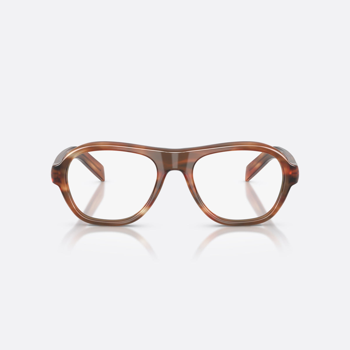 Prada PR C12V 24G1O1 eyeglasses, brown pillow frame for women, plain bridge, brand lettering on temple, full-rim frame, front view