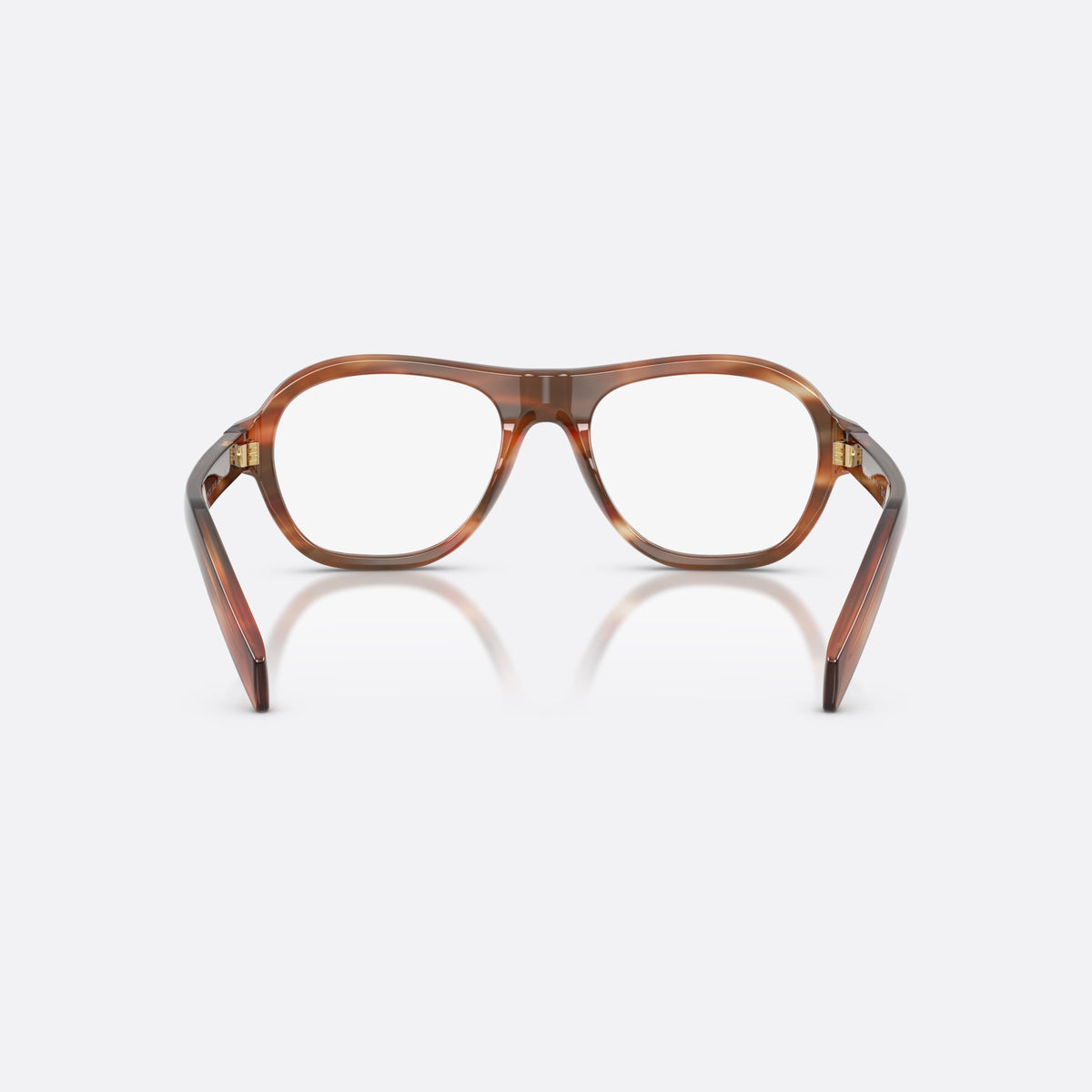 Prada PR C12V 24G1O1 eyeglasses, brown pillow frame for women, plain bridge, brand lettering on temple, full-rim frame, back view