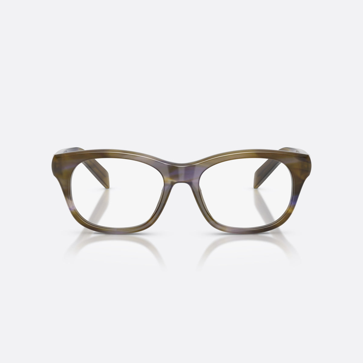 Prada PR C13V 23G1O1 eyeglasses, brown pillow frame for women, plain bridge, integrated into frame, full-rim frame, front view