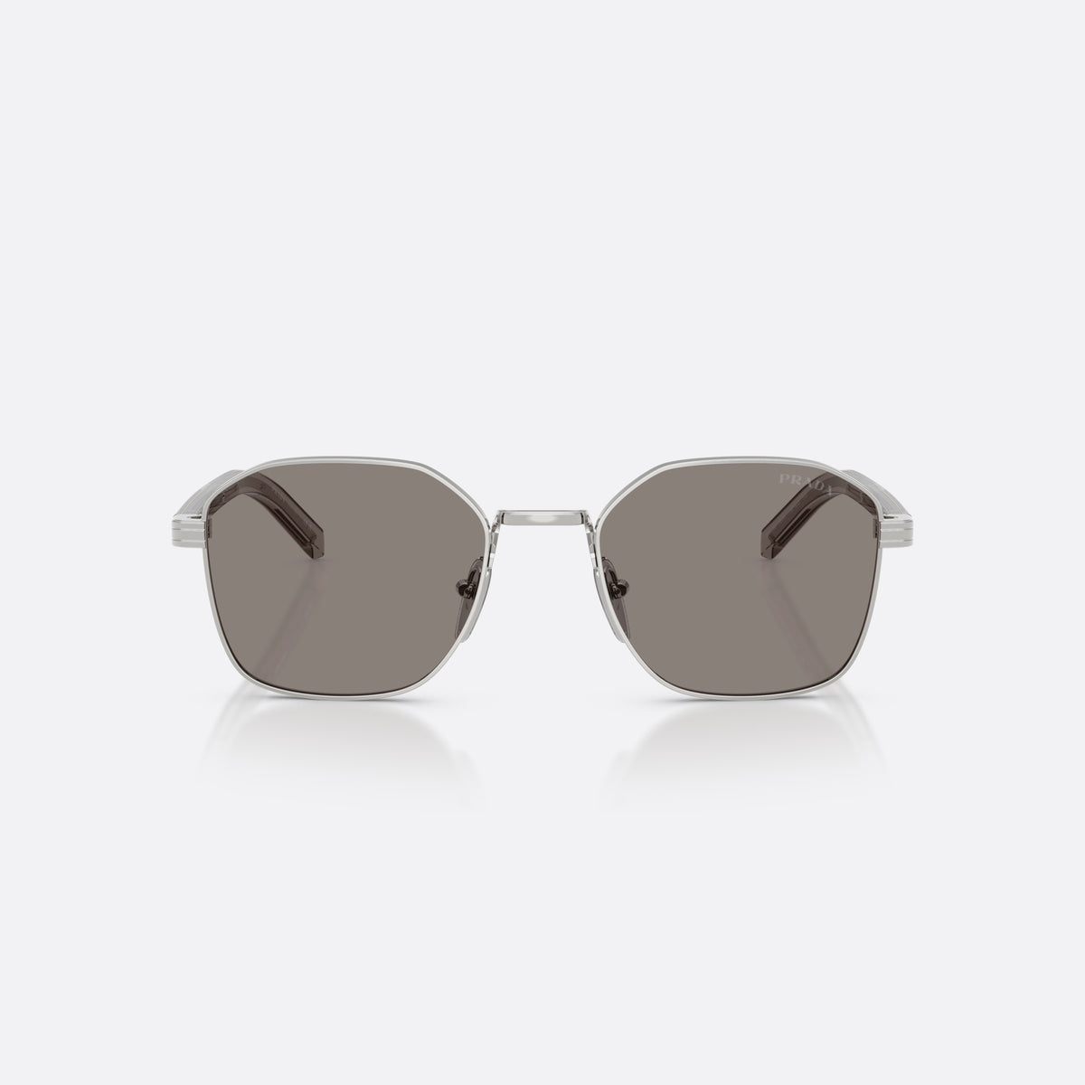 Prada PR C50S 1BC80Q sunglasses, silver square frame for men, plain metal bridge, brand lettering on temples, front view