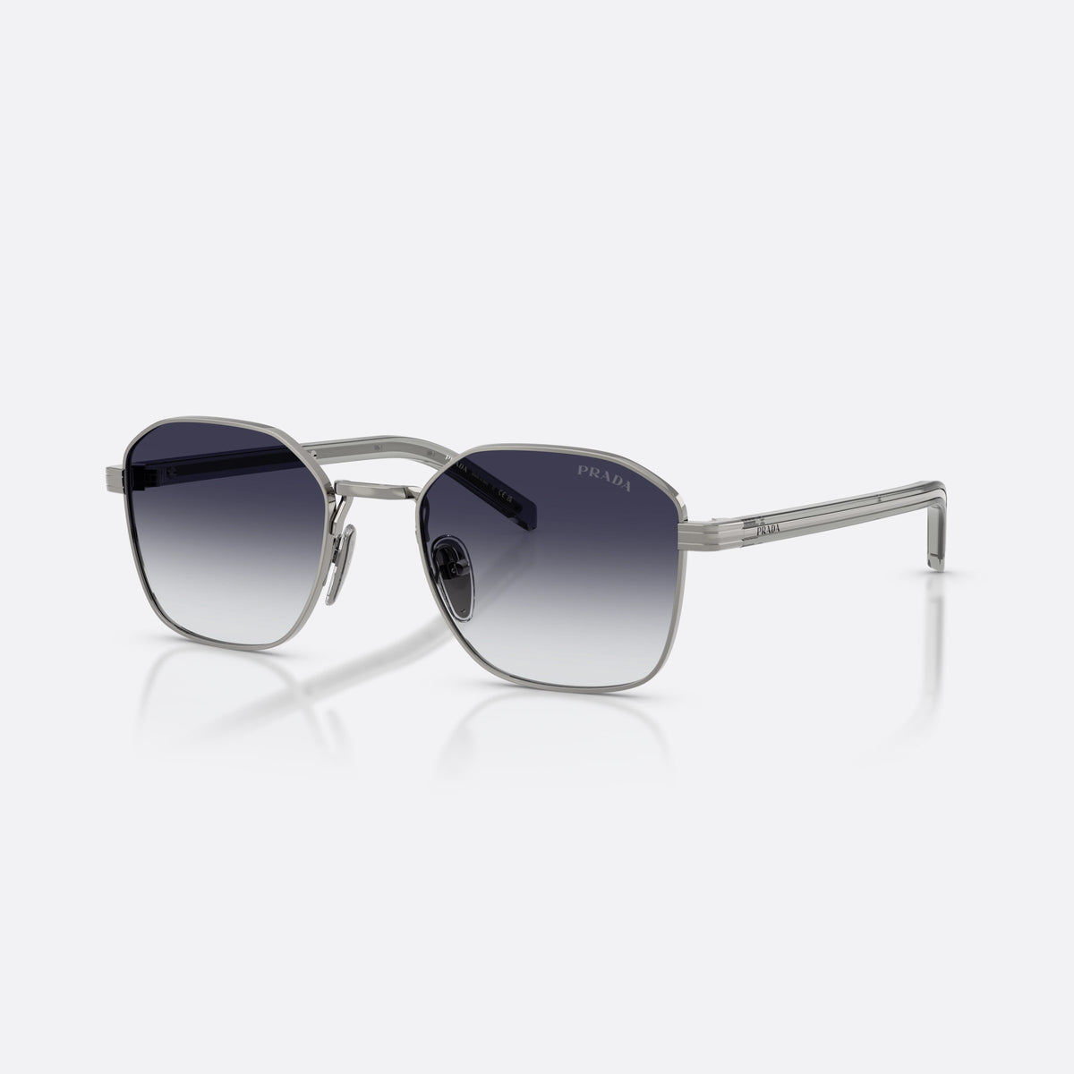 Prada PR C50S 5AV90S sunglasses, grey square frame for men, double metal bridge, brand lettering on temples