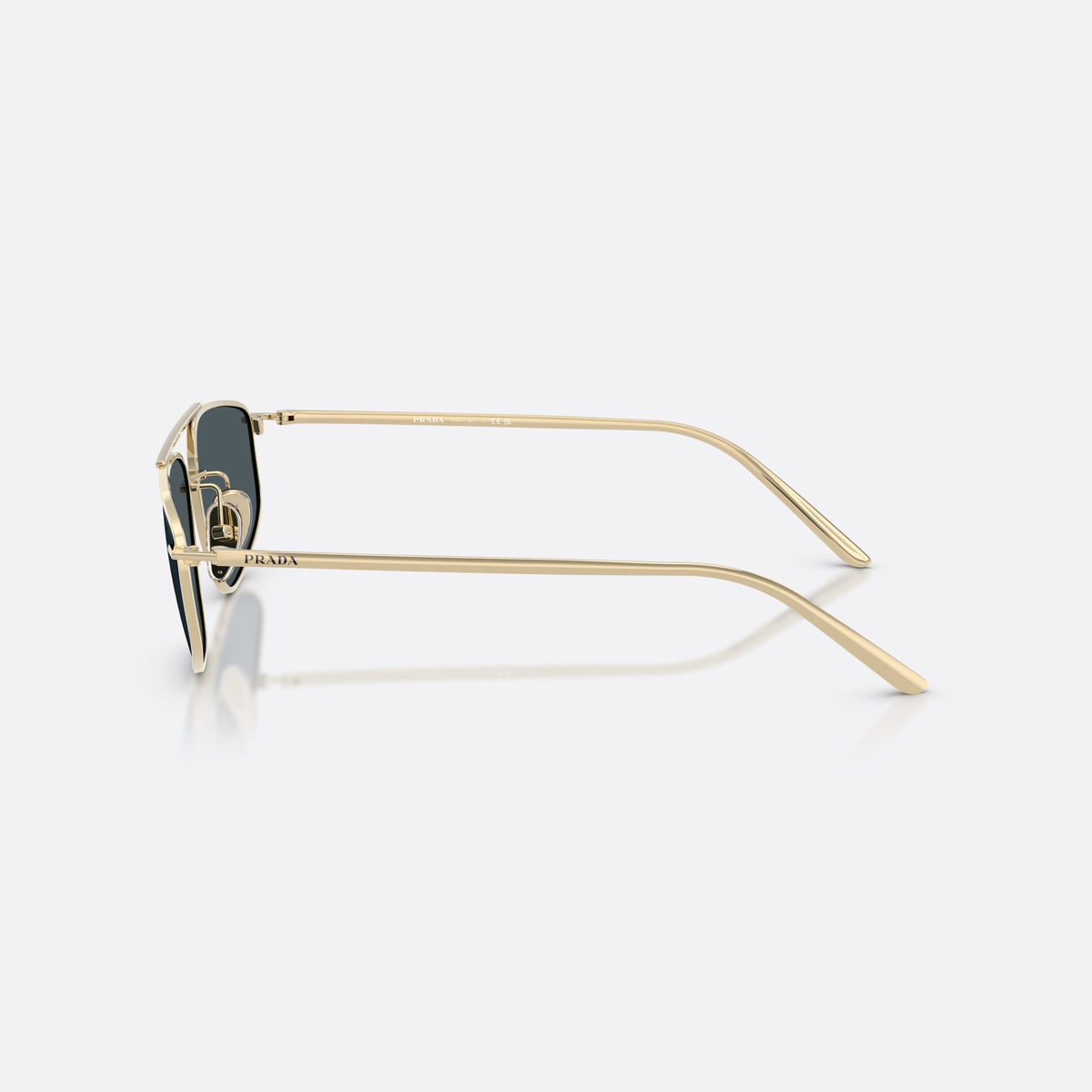 Ochelari de soare Prada PR C51S ZVN70B, pillow auriu, pentru femei, punte dublă cu bară superioară, literele brandului pe brațe, vedere laterală