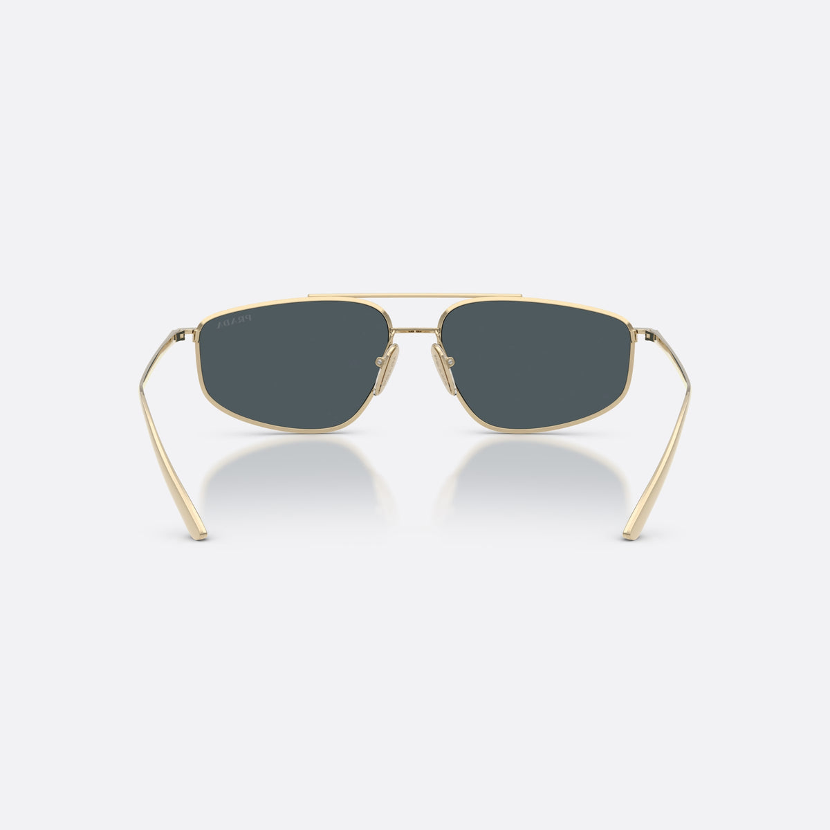 Ochelari de soare Prada PR C51S ZVN70B, pillow auriu, pentru femei, punte dublă cu bară superioară, literele brandului pe brațe, vedere din spate