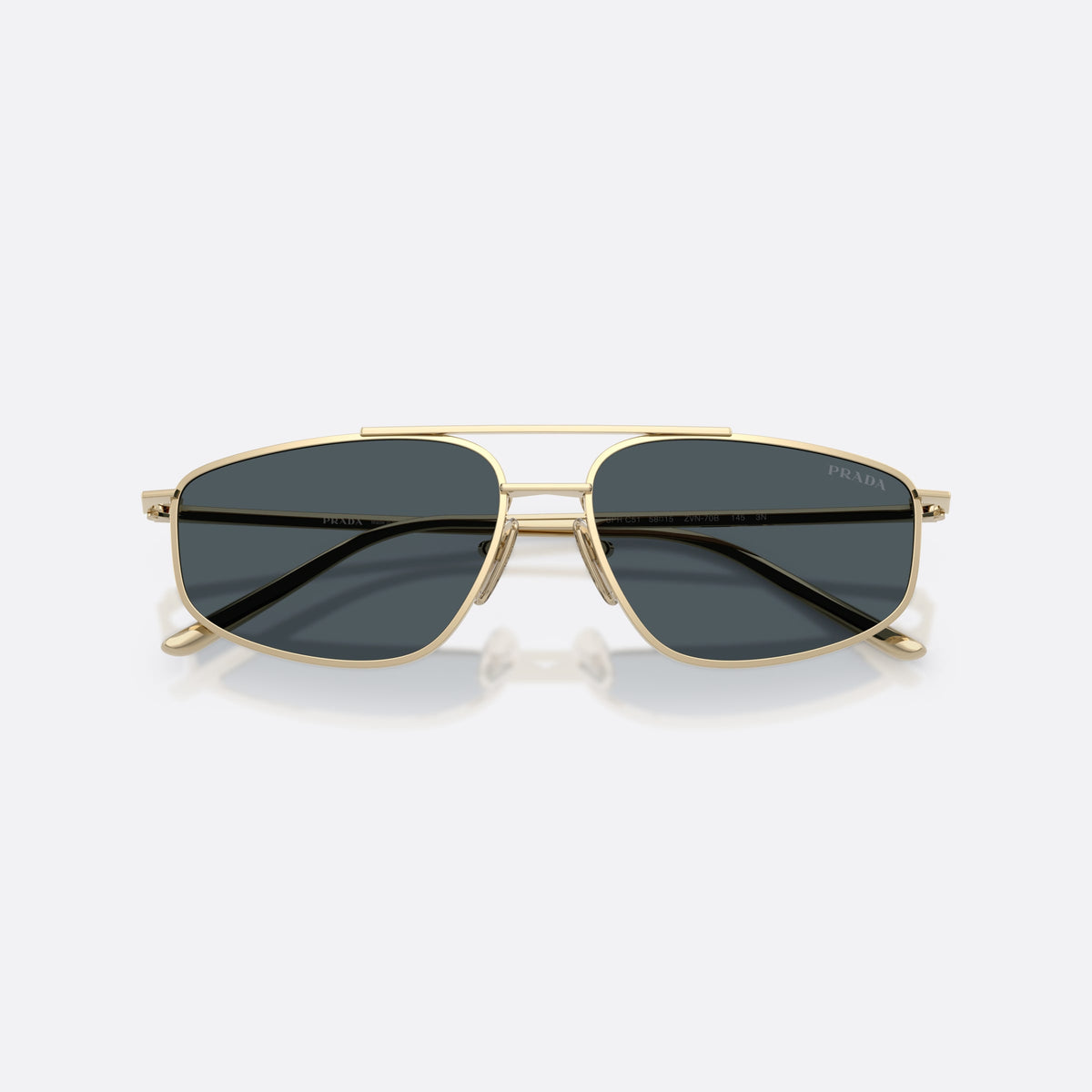 Ochelari de soare Prada PR C51S ZVN70B, pillow auriu, pentru femei, punte dublă cu bară superioară, literele brandului pe brațe, cu brațele pliate