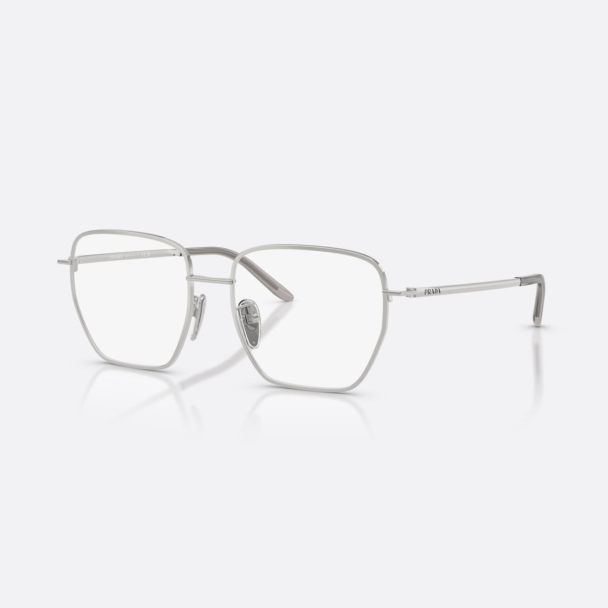 Rame ochelari de vedere Prada PR C51VD 1BC1O1, patrati argintiu, pentru femei, punte metalică simplă, literele brandului pe brațe