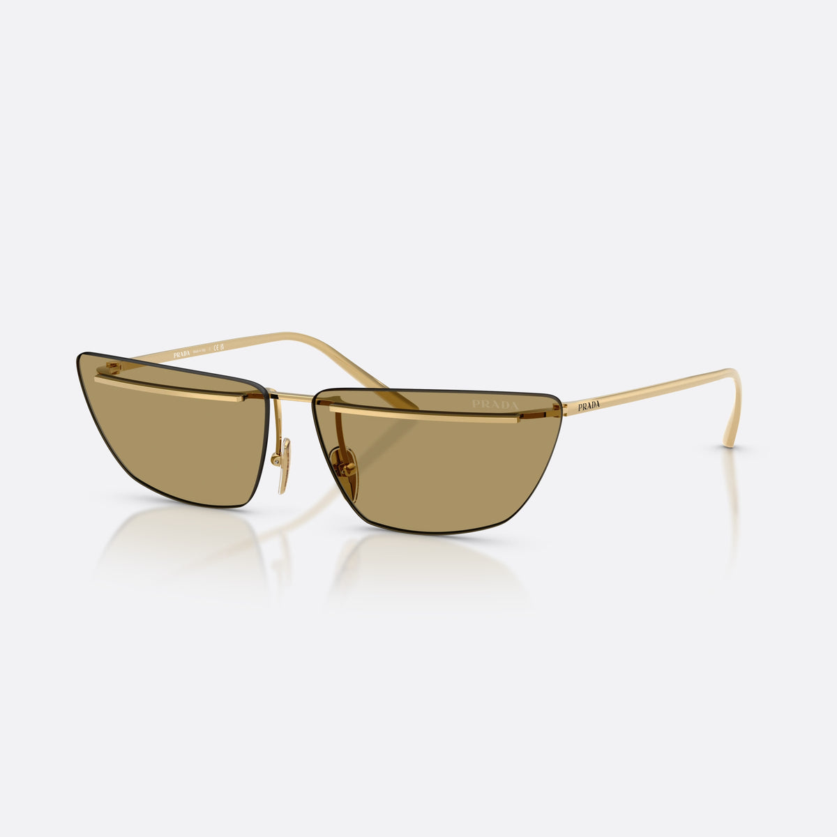 Prada PR C52S 5AK70G sunglasses, gold butterfly frame for women, thin metal bridge, brand lettering on the temples