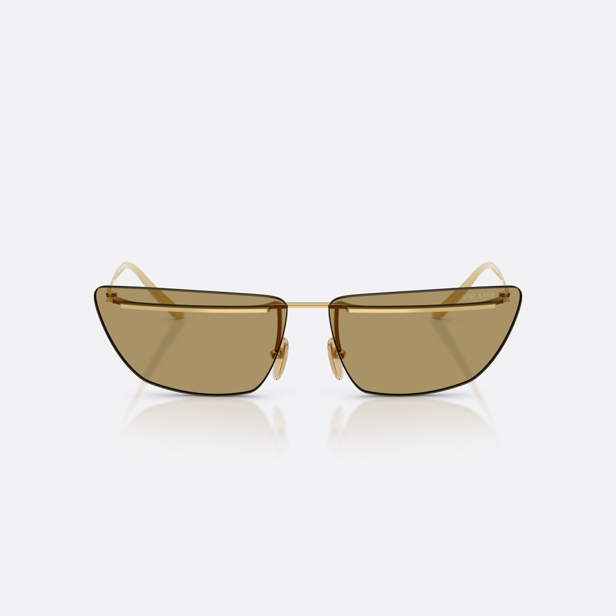 Prada PR C52S 5AK70G sunglasses, gold butterfly frame for women, thin metal bridge, brand lettering on the temples, front view