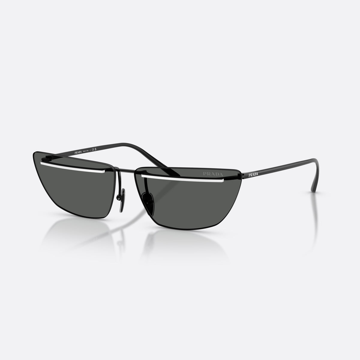 Prada PR C52S YC460T sunglasses, black butterfly frame for women, thin metal bridge, brand lettering on temples