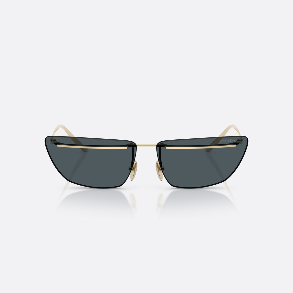 Ochelari de soare Prada PR C52S ZVN70B, fluture auriu, pentru femei, punte metalică subțire simplă, literele brandului pe brațe, vedere din față