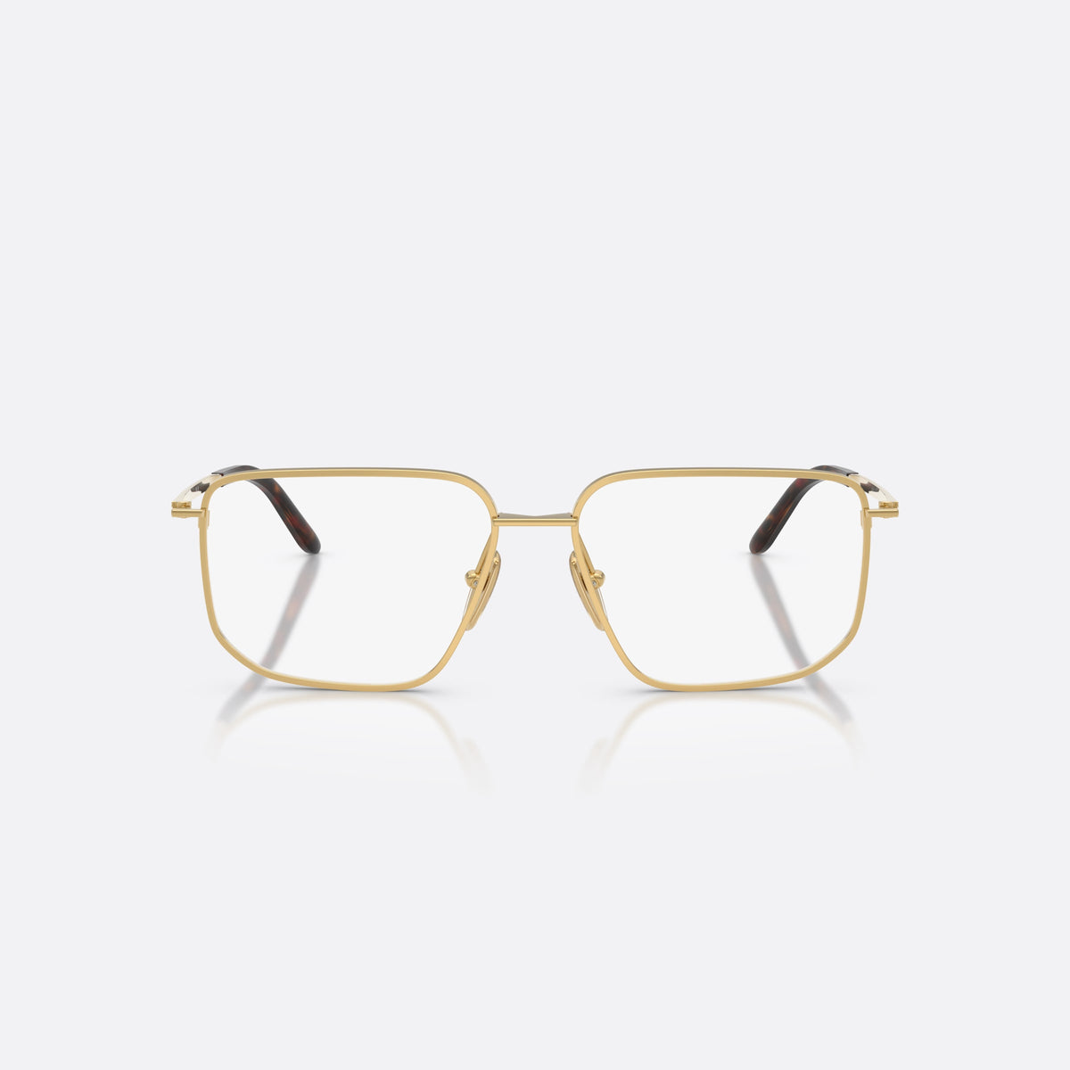 Prada PR C52V 5AK1O1 eyeglasses, gold rectangle frame for women, plain metal bridge, brand lettering on temples, front view
