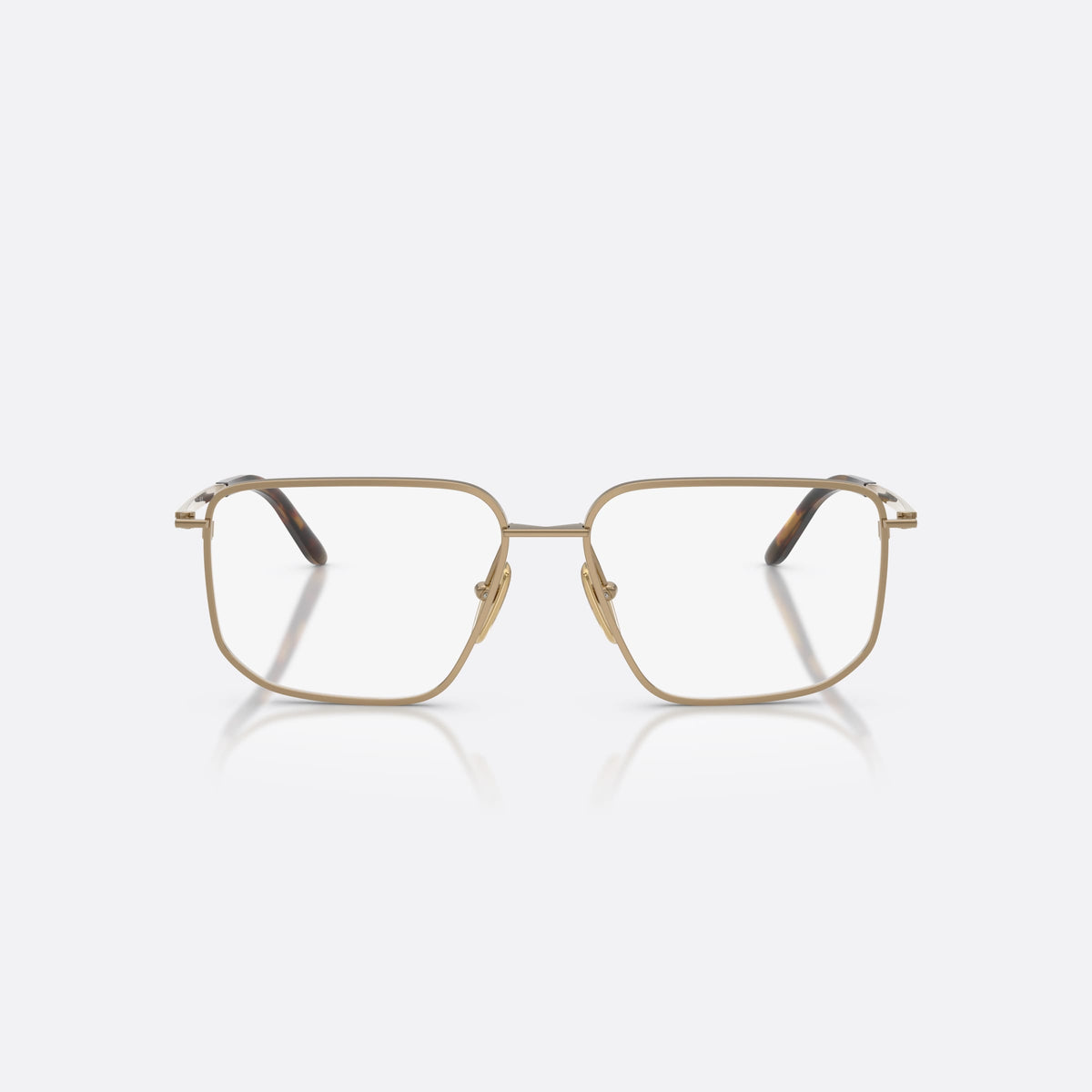 Rame ochelari de vedere Prada PR C52V 7OE1O1, rectangulari maro, pentru femei, punte dublă cu bară metalică, literele brandului pe brațe, vedere din față