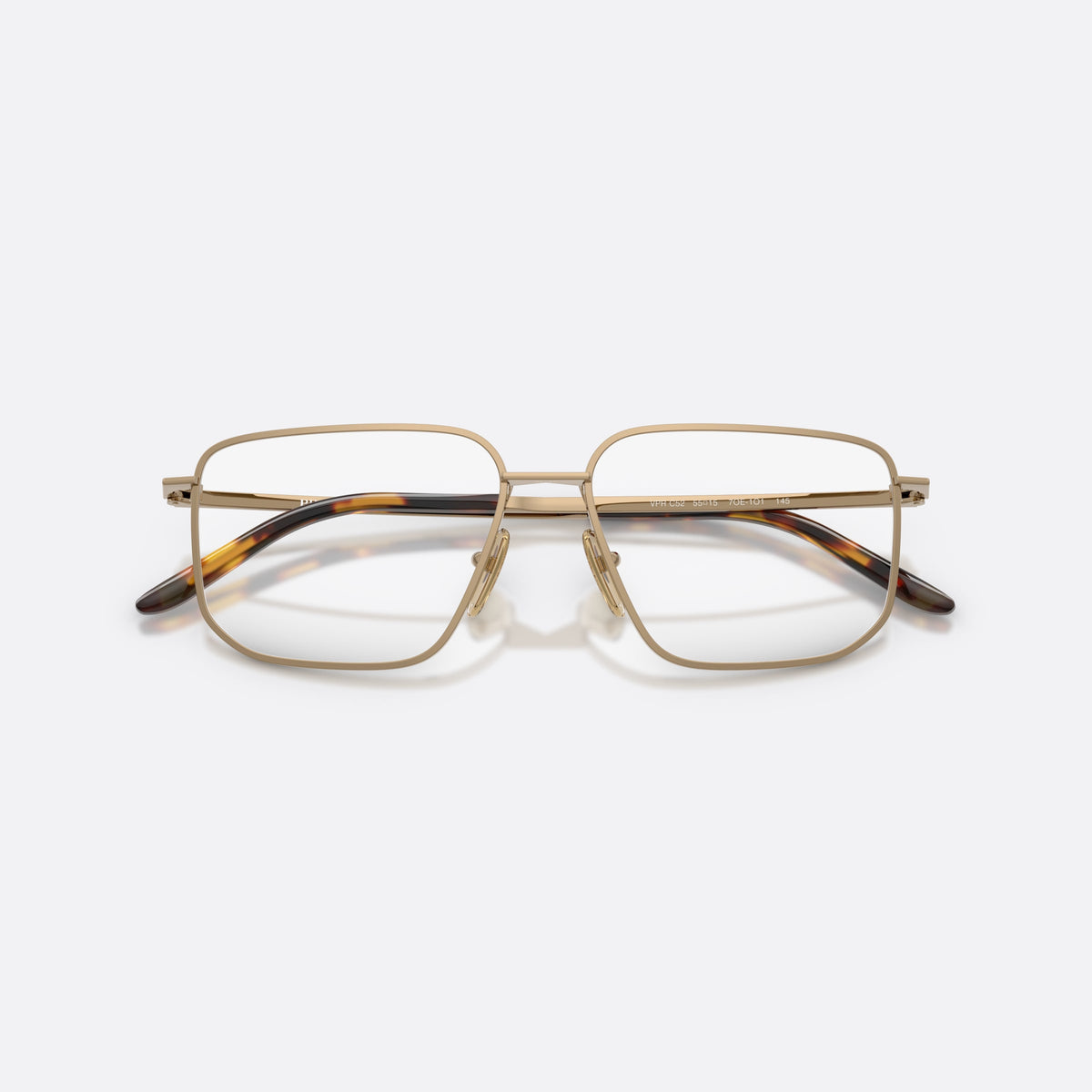 Rame ochelari de vedere Prada PR C52V 7OE1O1, rectangulari maro, pentru femei, punte dublă cu bară metalică, literele brandului pe brațe, cu brațele pliate