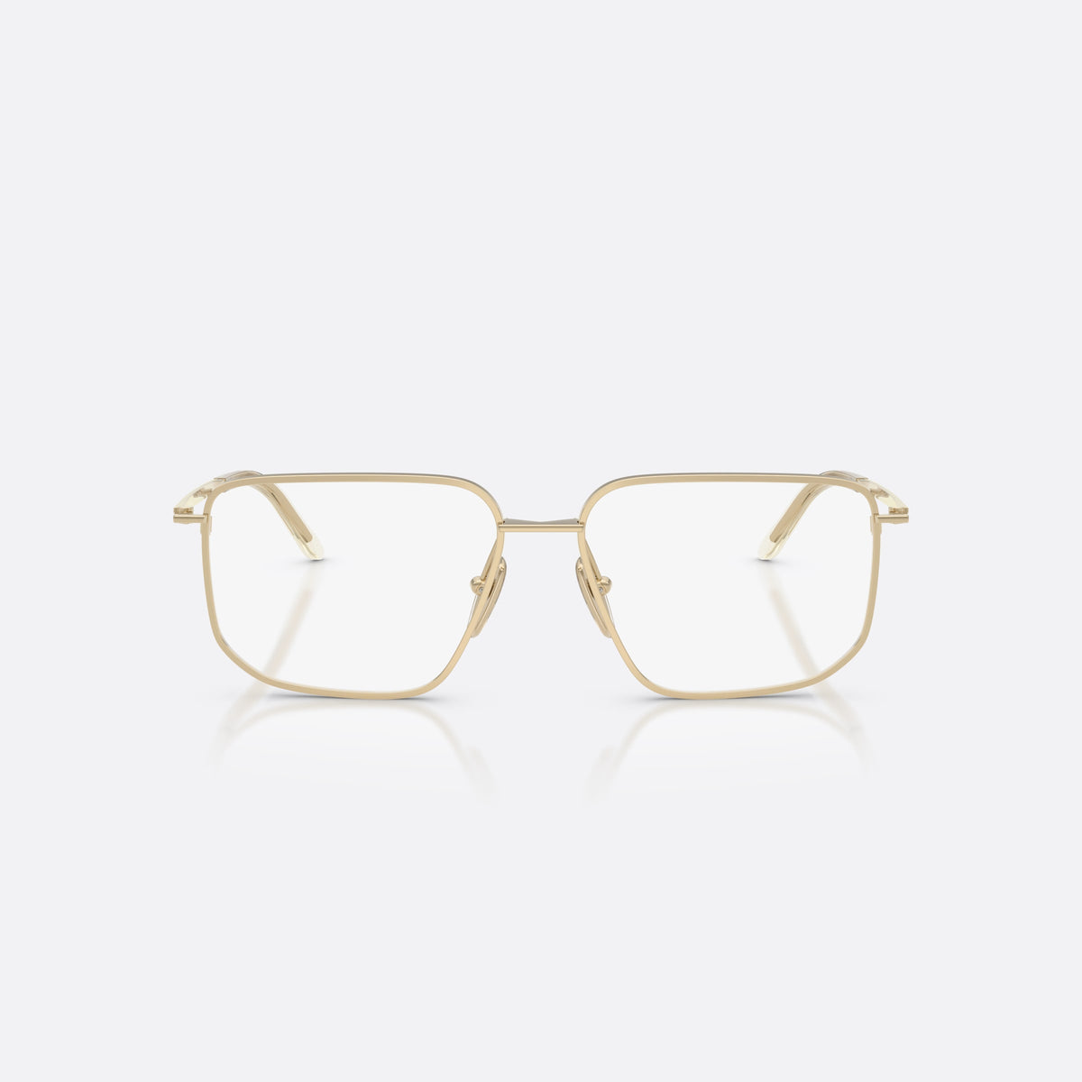 Prada PR C52V ZVN1O1 eyeglasses, gold rectangle frame for women, plain metal bridge, brand lettering on the temples, front view
