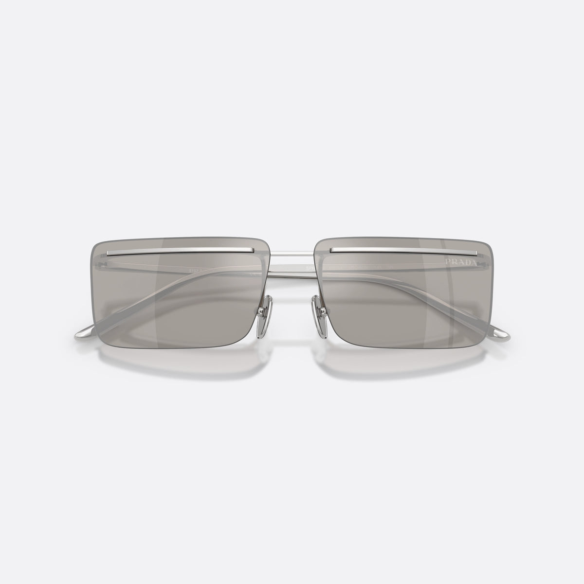 Ochelari de soare Prada PR C53S 1BC60N, rectangulari argintiu, pentru bărbați, punte metalică subțire, litere ale brandului pe braț, cu brațele pliate
