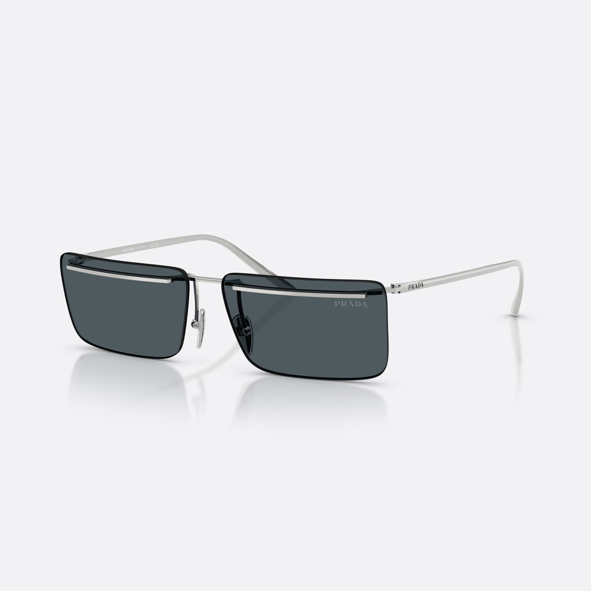 Ochelari de soare Prada PR C53S 1BC70B, rectangulari argintiu, pentru bărbați, punte metalică simplă, literele brandului pe brațe