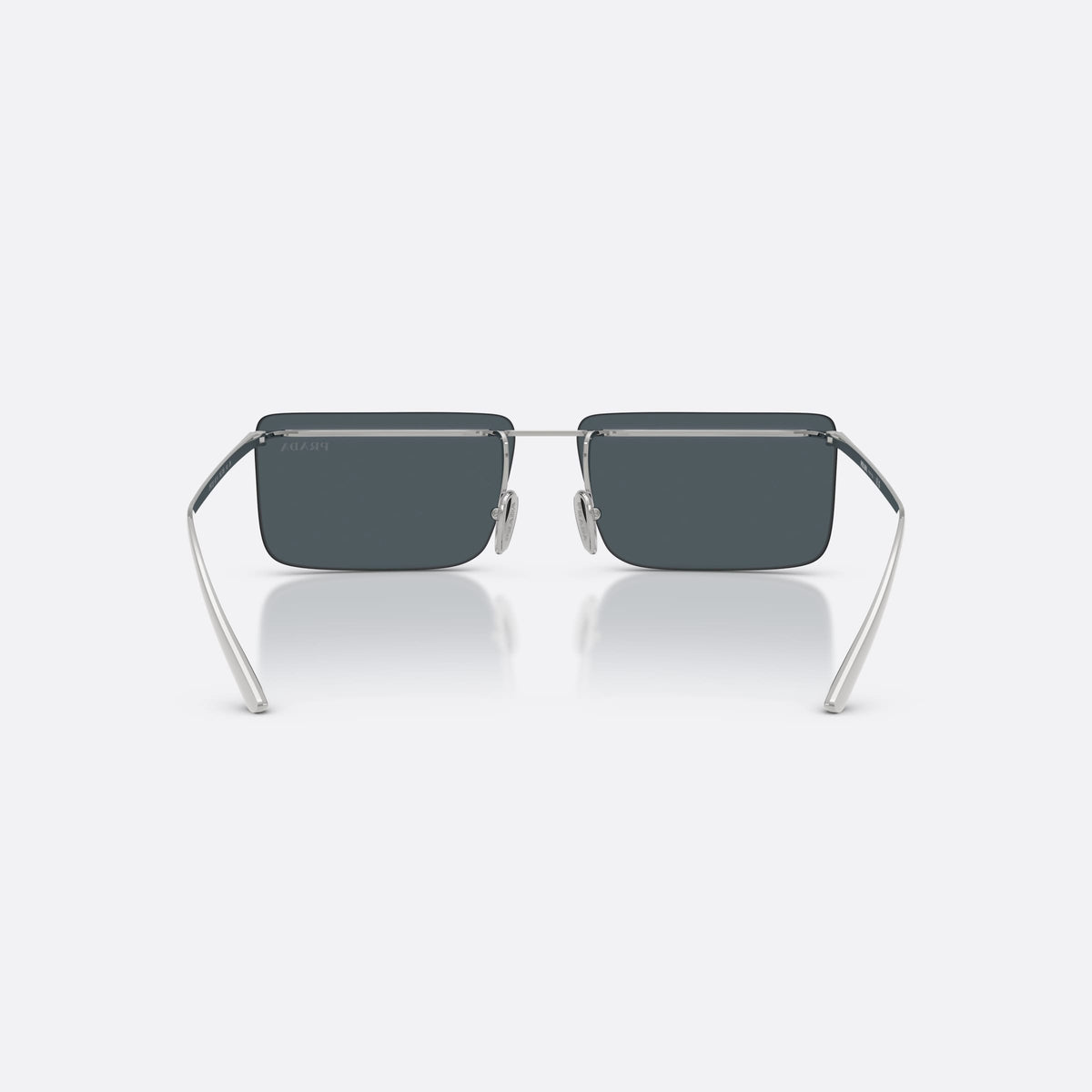 Ochelari de soare Prada PR C53S 1BC70B, rectangulari argintiu, pentru bărbați, punte metalică simplă, literele brandului pe brațe, vedere din spate
