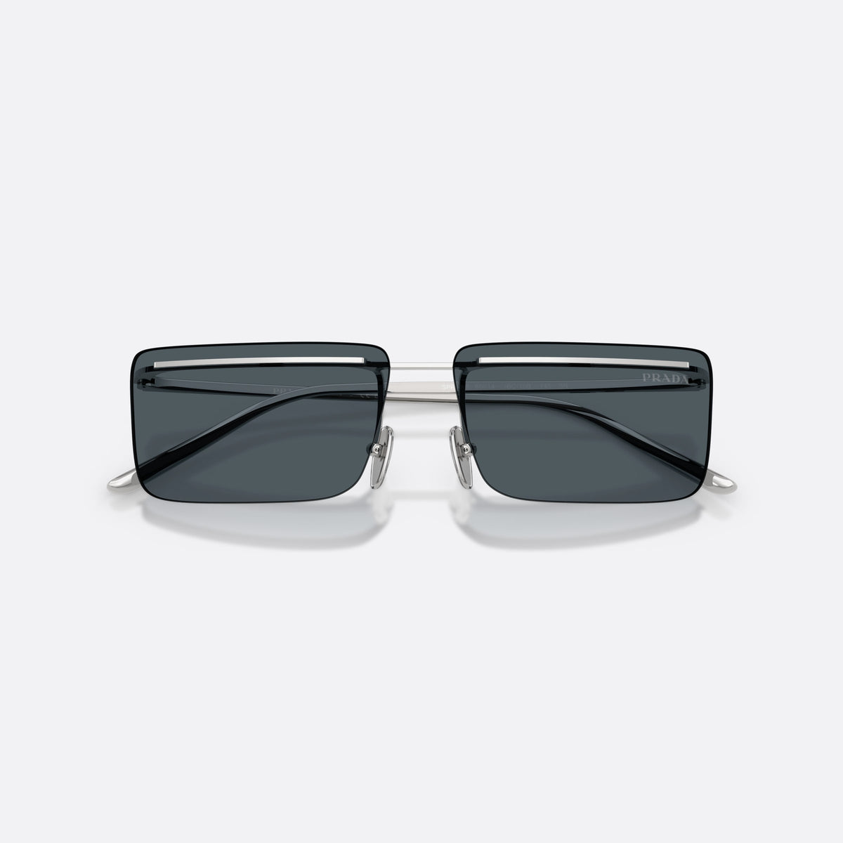 Ochelari de soare Prada PR C53S 1BC70B, rectangulari argintiu, pentru bărbați, punte metalică simplă, literele brandului pe brațe, cu brațele pliate