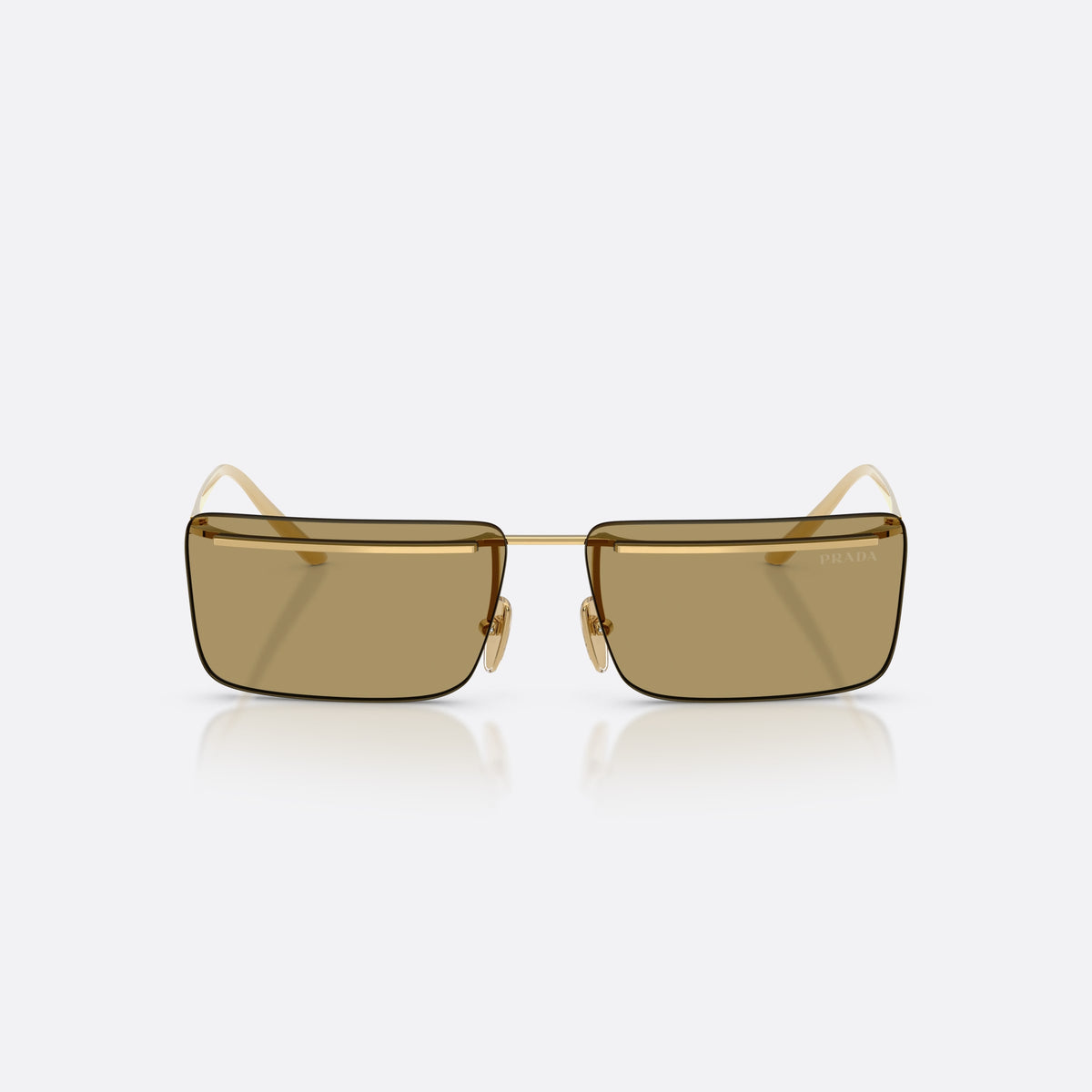 Prada PR C53S 5AK70G sunglasses, gold rectangle frame for men, thin metal bridge, brand lettering on temples, front view