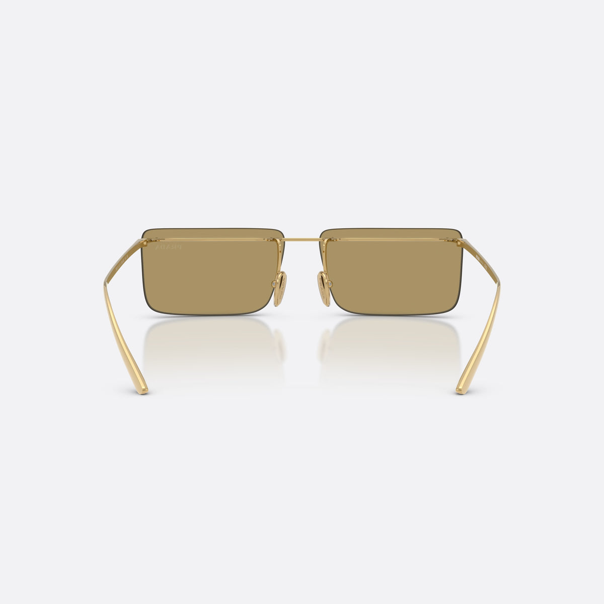 Prada PR C53S 5AK70G sunglasses, gold rectangle frame for men, thin metal bridge, brand lettering on temples, back view
